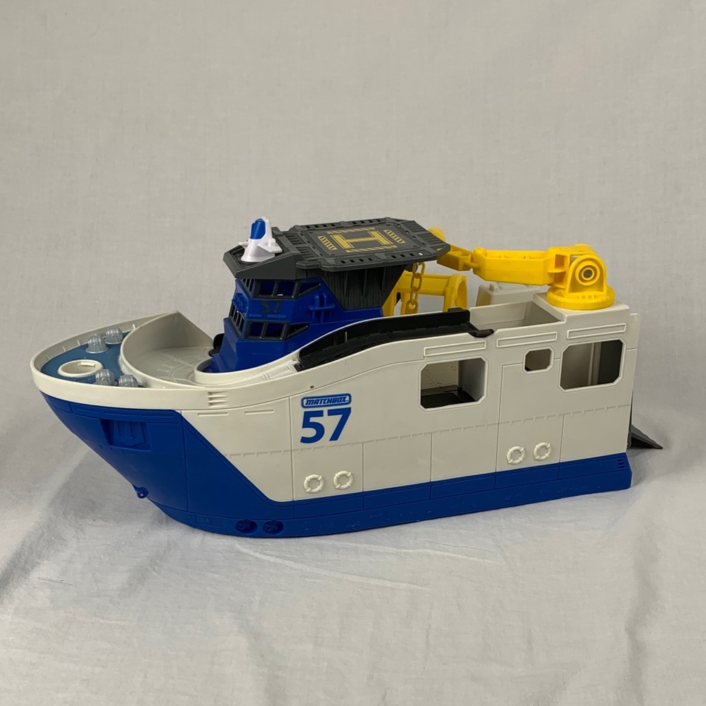 Toy Rescue Ship Vehicle - White, Blue & Yellow Kids Play Boat